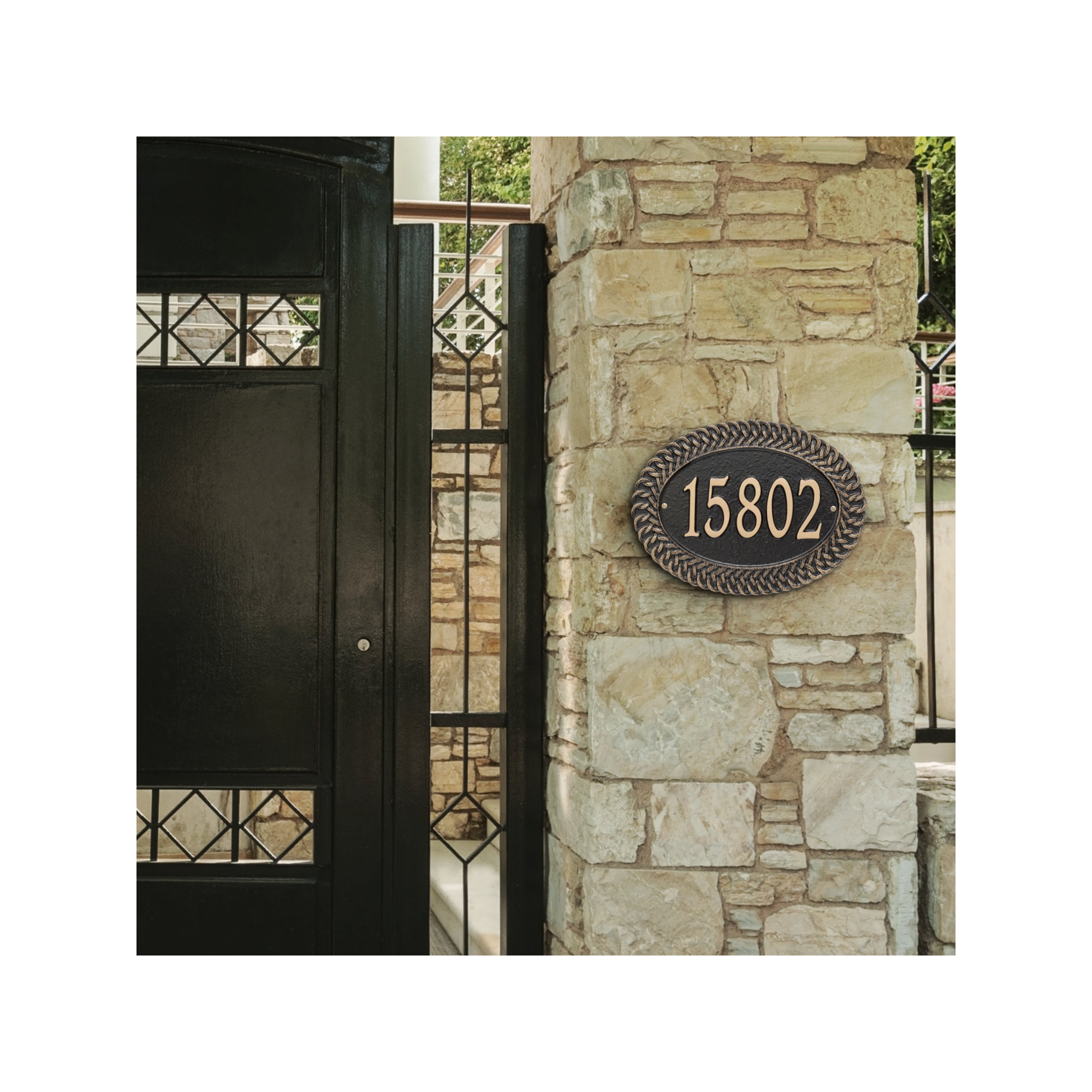 Personalized Standard 1-Line Wall Address Plaque, Black/Gold, Yes