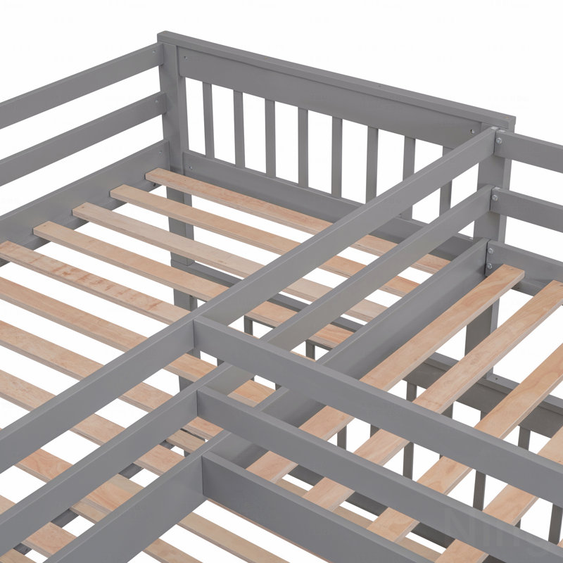 Structure de lit superposé simple en forme de L simple avec 3 tiroirs, bureau portable et rangement pour garde-robe intégré