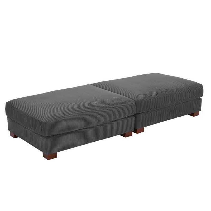 Maelina Upholstered Gray Square Corduroy Ottoman with Solid Wood Legs, Ottoman Modular Part For Sectional Sofa, Gray