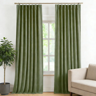 Sage Green Pinch Pleat Hooks Thermal Blackout Curtains Linen 40"Wx95"L 2 Panels