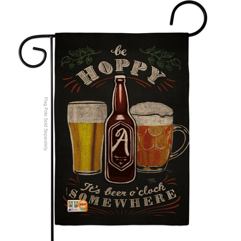 Hoppy bière-heure happy hour, & boissons impressions de boissons à 2 côtés en toile jute 18,5 x 13 po drapeau de jardin