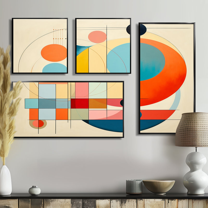 «Serendipity Abstract Mid-Century Geometrics IV - Abstract Midcentury», décoration murale 4 pièces, Noir