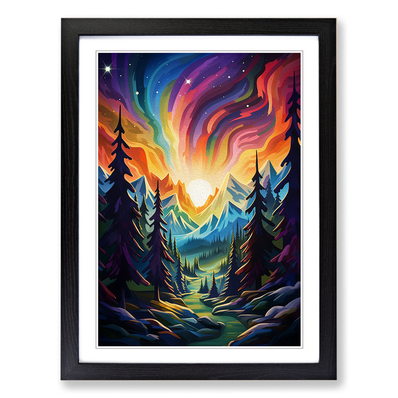 Northern Lights Orphism - Single Picture Frame Print on Wood, 64cm H x 46cm W x 2cm D, Black Framed