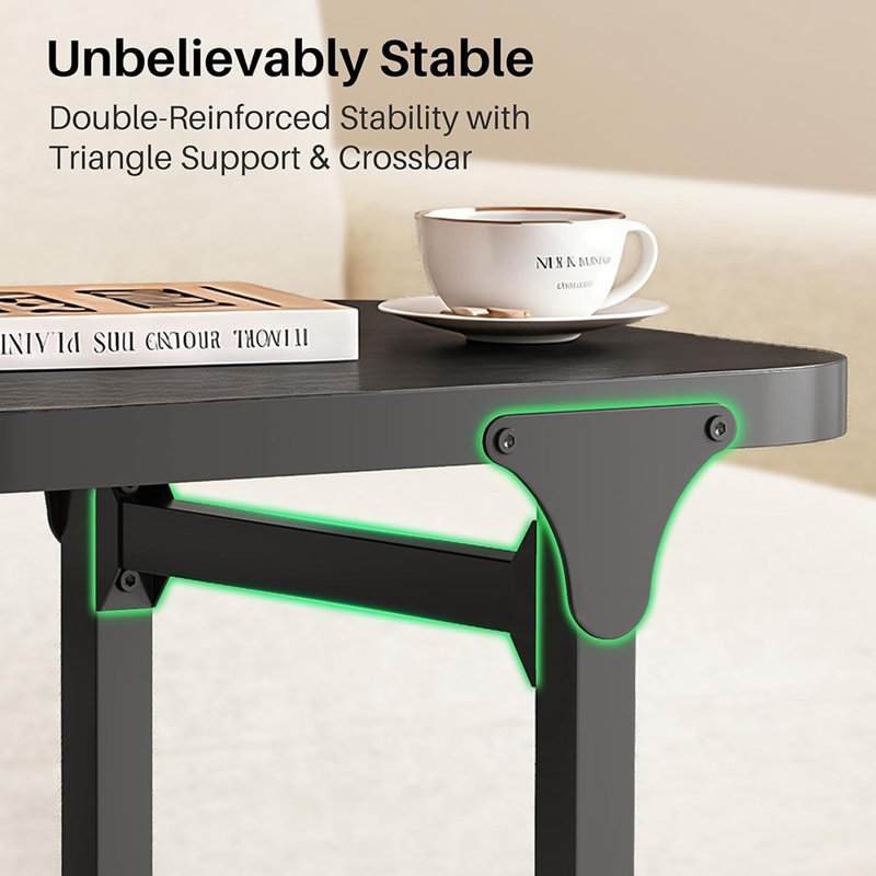 Ensemble de 2 tables d'appoint réglables en hauteur, en forme de C, pour canapé et fauteuil, petites tables à structure métallique pour salon, chambre et chevet, noires