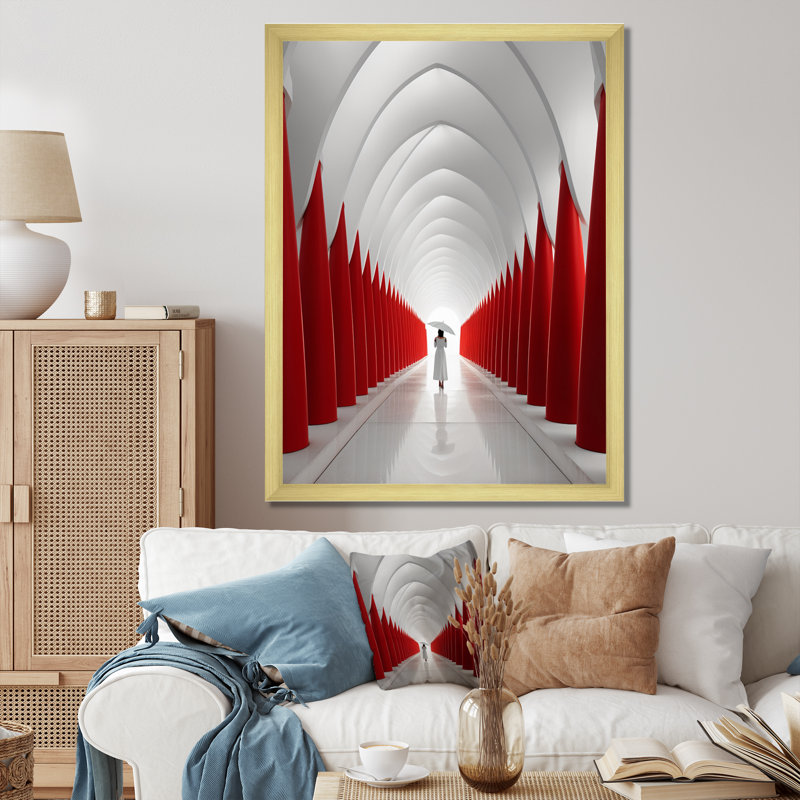 Red White Path to the Dream - Print on Canvas, Gold Single Picture Framed, 44" H x 34"W x 1.5" D