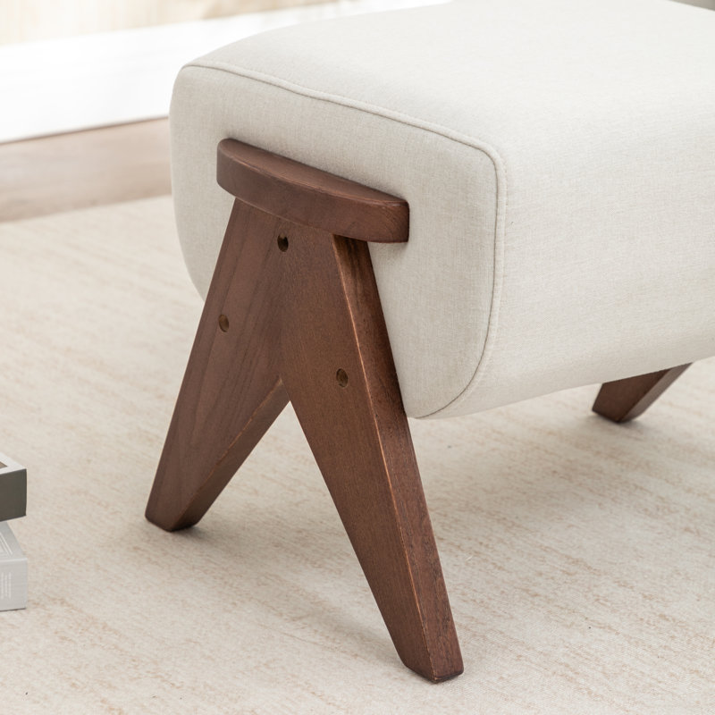 Chenice Upholstered Solid Wood Leg Ottoman, Beige
