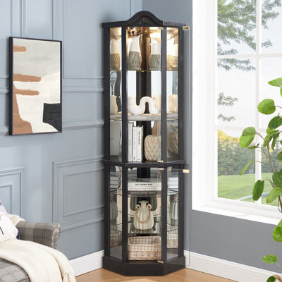 Lighted Glass Display Cabinet Corner Curio Cabinet by Fleur De Lis Living