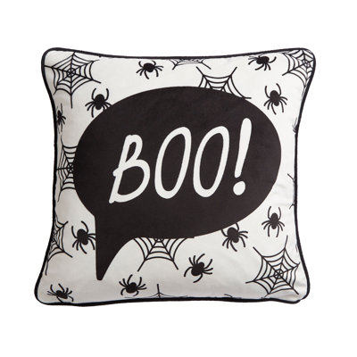 Boo Black Square Throw Cushion With Filling