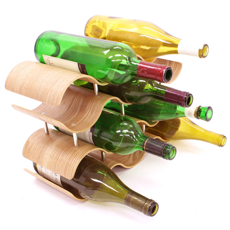 Solid Wood Tabletop Wine Bottle Rack in Beige