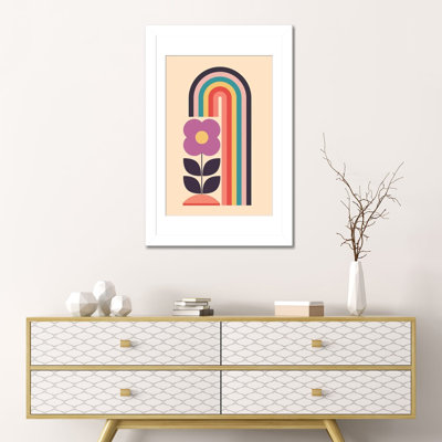 Geometric Abstraction Rainbow Flower - Wall Art Print - Framed Fine Art Paper