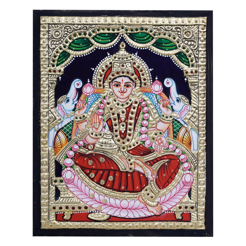 Déesse Gajalakshmi Tanjore, peinture | Couleur traditionnelle avec or 24 carats