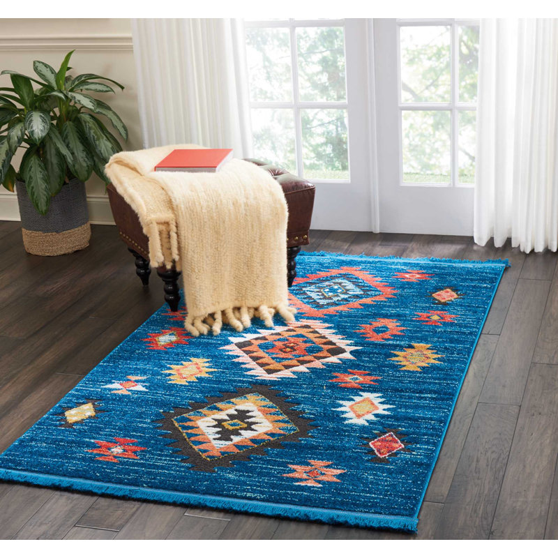 Tapis bleu Pittsfield Southwestern, Rectangle 9 pi 3 po x 13 pi