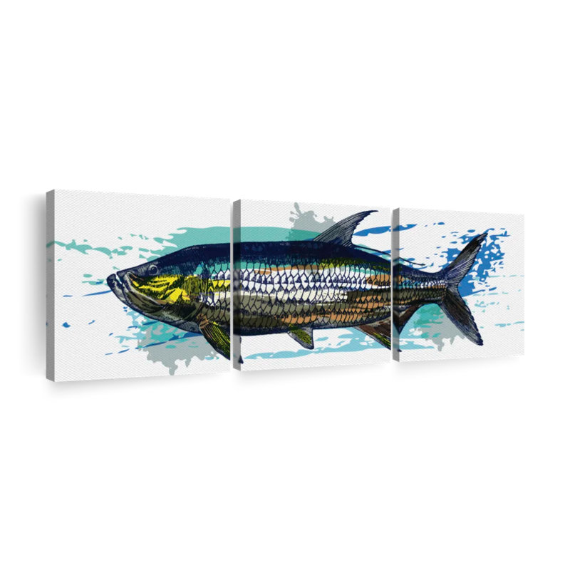 " Tarpon Fish " 3 - Pieces, 36" H x 110" W