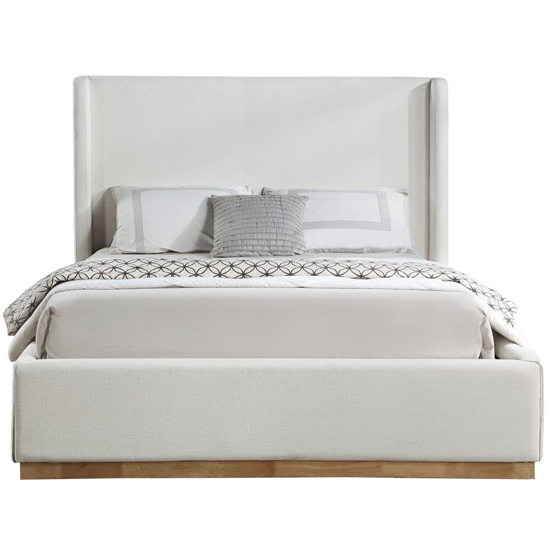 Earby Upholstered Panel Bed, King, Cream Linen Textured Fabric