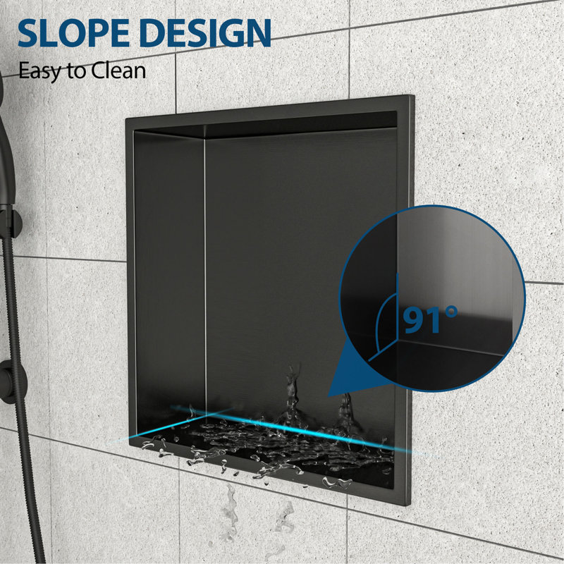 Stainless Steel Shower Niche, Gunmetal Black, 3.94" H x 12" W x 12" D, Gunmetal Black