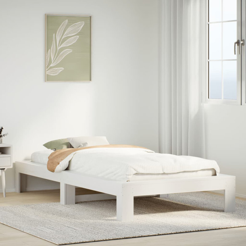 Solid Wood Bed, 100 x 200 cm, White
