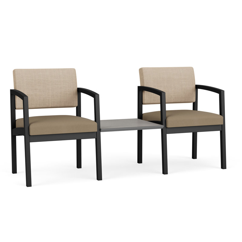 Structure en tandem 2 places avec table centrale Lenox, Noir, Sarum Twill, Chambray calcaire / Patriot Plus taupe
