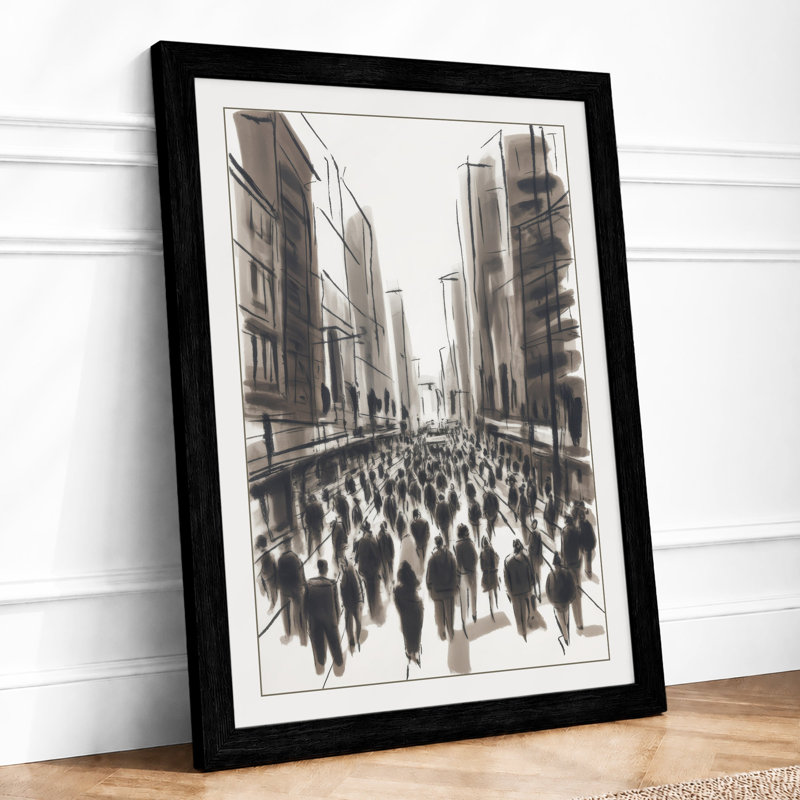 City Crowds Modern - Framed Print, A4 - 29.7 x 21.0 cm, Black