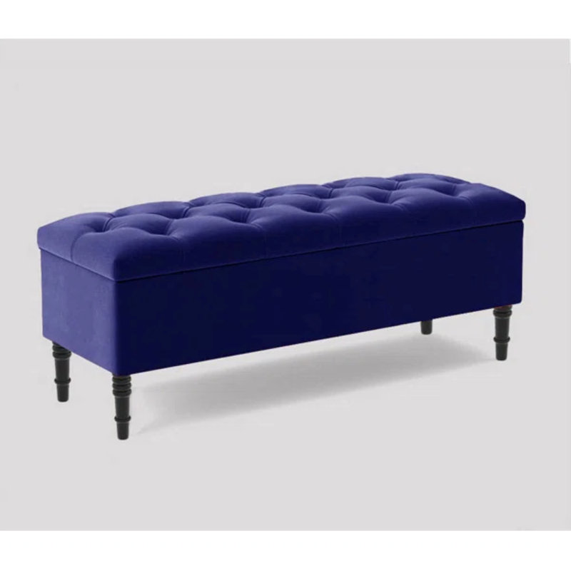 Swiss Chesterfield Ottoman Storage Bench - Upholstered Plush Velvet Shoes Bench with Black Turned Wooden Legs