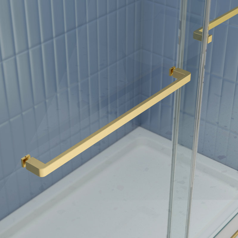 Porte de douche à dérivation, porte coulissante, avec verre trempé 5/16 po et finition or brossé 6074
