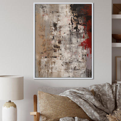Fading Passion Abstract In Retro Beige And Red I - Abstract Painting Wall Art