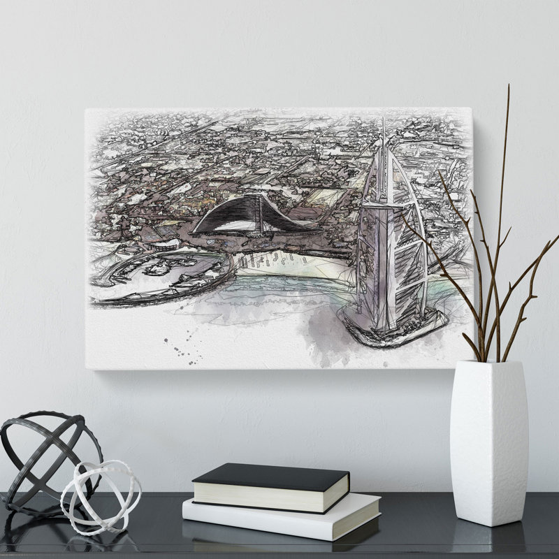 The Burj Al Arab In Dubai Vol.3 Sketch - Wrapped Canvas Print, 40cm H x 60cm W x 3cm D