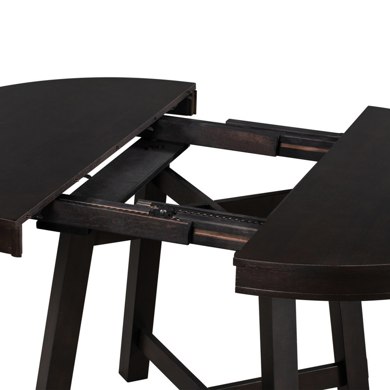 Table en bois massif, ronde extensible de 42 à 58 po, sièges 6, surface en placage de chêne, table de salle à manger à pieds en peuplier stable, bois, ronde, réglable