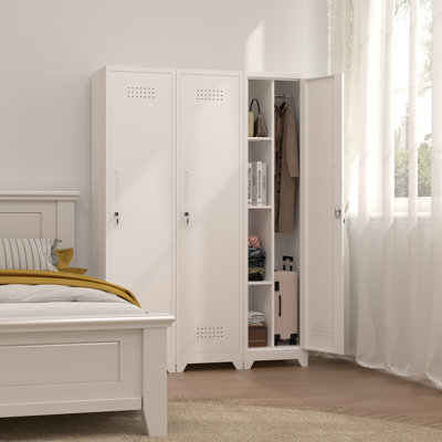 Broom Closet Storage Cabinet,slim Utility Cabinets With Doors,tall Metal Storage Cabinets For Brooms And Mops,broom Cabinet For Laundry,living Room,office,white