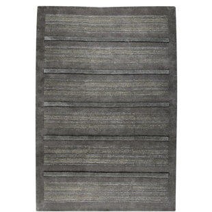 Striped Hand Knotted Dark Gray Area Rug