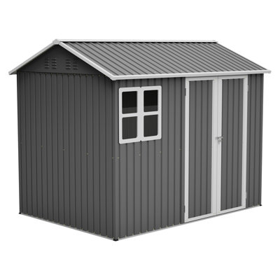 8'X6' Large Steel Storage Shed With Window, Lockable Doors & Sloped Roof, Heavy Duty Outdoor Tool Shed For Garden, Patio, Backyard, Lawn - Dark Gray
