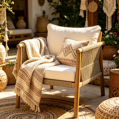 Méridienne d'extérieur moderne tissé de 28 po - structure en bois massif, coussins en polyester moelleux, résistant aux intempéries, assise large pour patio, jardin, balcon