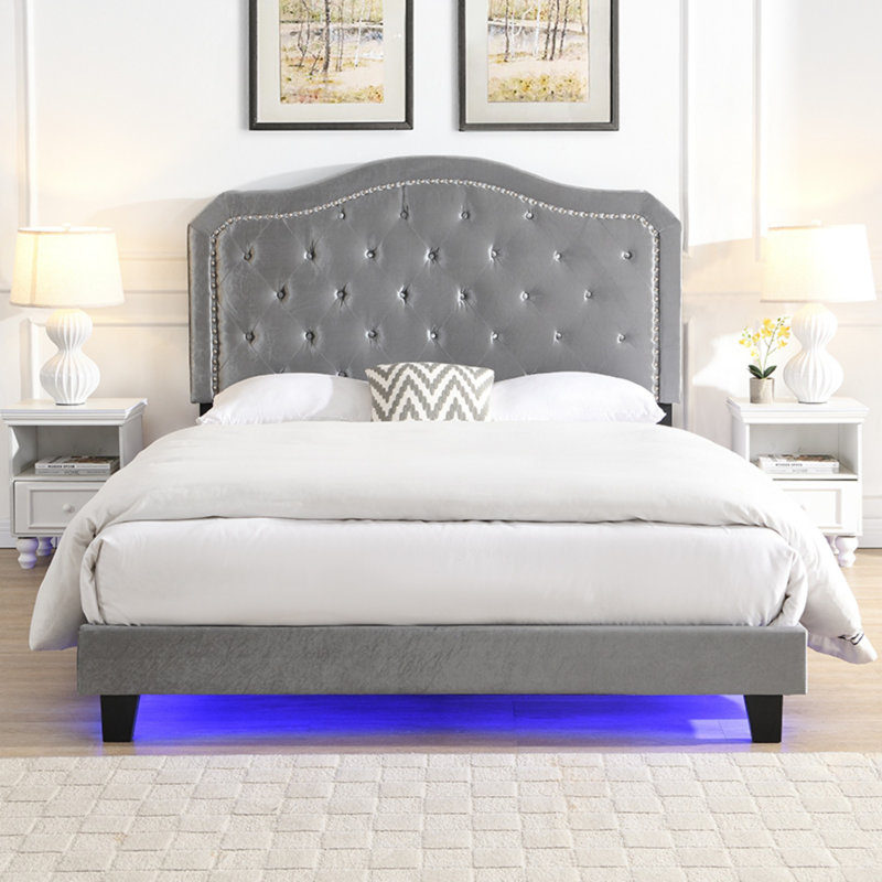 Velours capitonné avec capitonnage avec lumière DEL, Gris clair