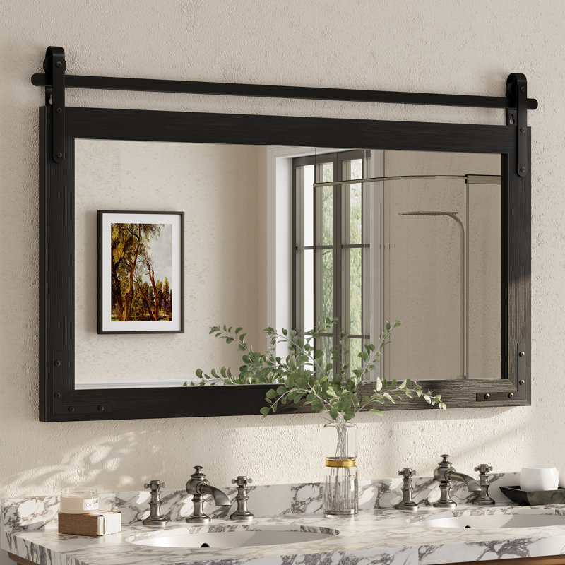 Miroir mural Amara Rustic Farmhouse, 48 po x 30 po; Horizontale, Noir