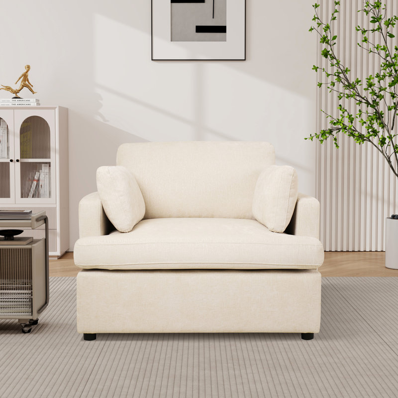 37'' W Oversized Upholstered  Accent Chair Polyester Armchair With Cushion Back, Beige Polyester