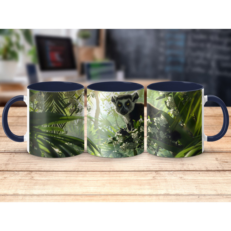 Realistic Animal Design 11oz Accent Mugs – Ceramic Coffee Cup with a Navy Handle and Interior