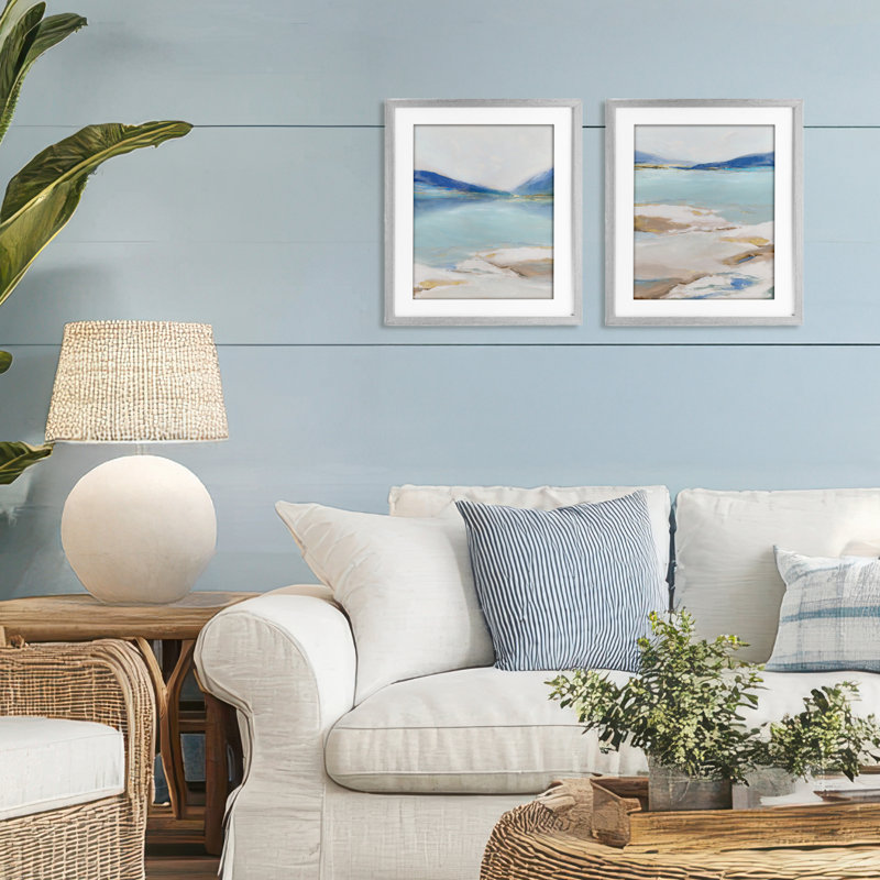 «Cerulean Vista Landscape», ensemble de 2 impressions encadrées sous verre, design par Ian C., H 16 po x l 13 po