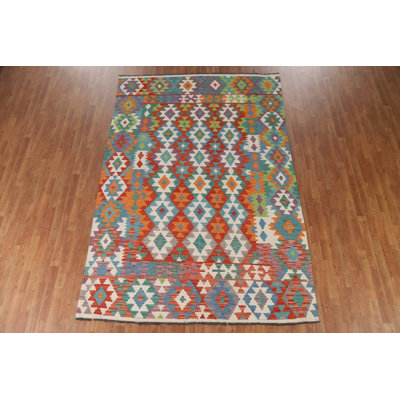 Geometric Wool Kilim Living Room Area Rug 7x10