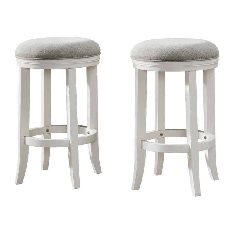 Tabouret de bar et de comptoir en bois d'hévéa Natick, Gris/blanc, 2, Tabouret de comptoir (hauteur de siège de 25,5 po