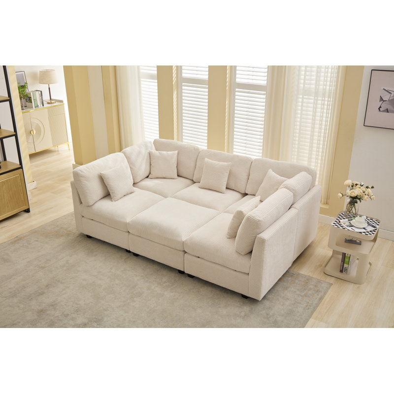 Ebern Designs 6-Piece Corduroy Sleeper Sectional