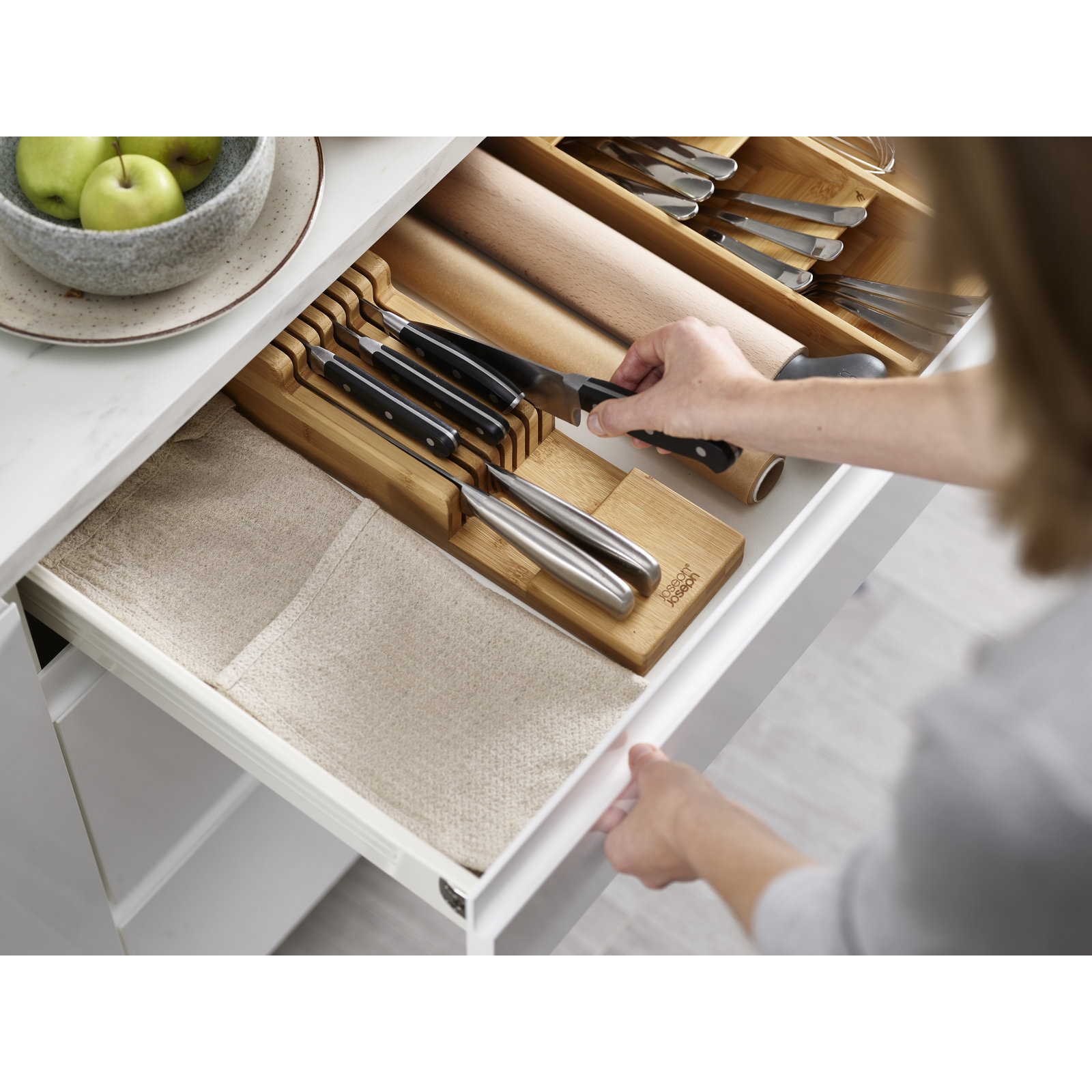 Joseph Joseph DrawerStore Compact Bamboo 2-tier Knife Organizer