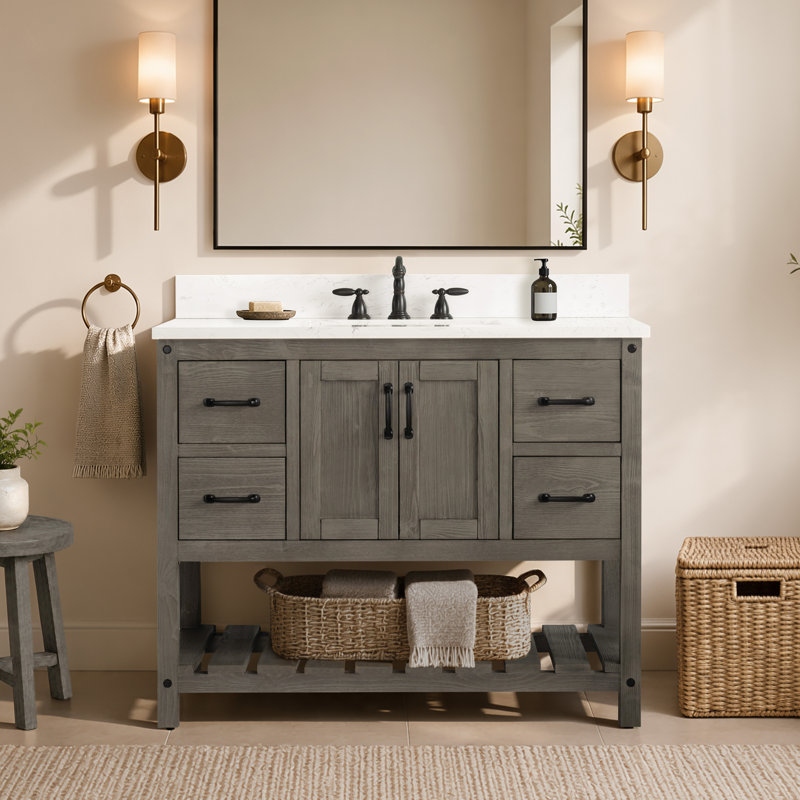 Ensemble de meuble-lavabo simple 42 po Radstock, Blanc de Carrare, Gris antique