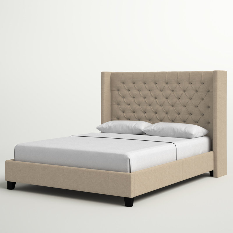 Londono Upholstered Wingback Bed, King, Heathered Beige Linen