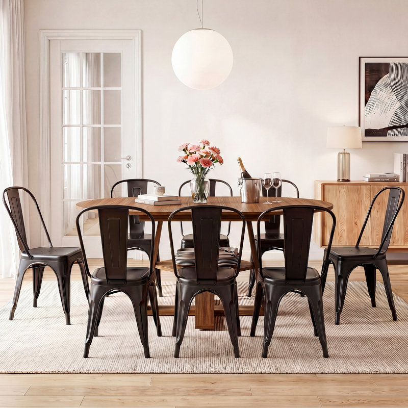 Ensemble de table de salle à manger ronde extensible avec chaise H 33,37 po Rohun, 9 Piece:Table, 8 Chairs, Brown, Black