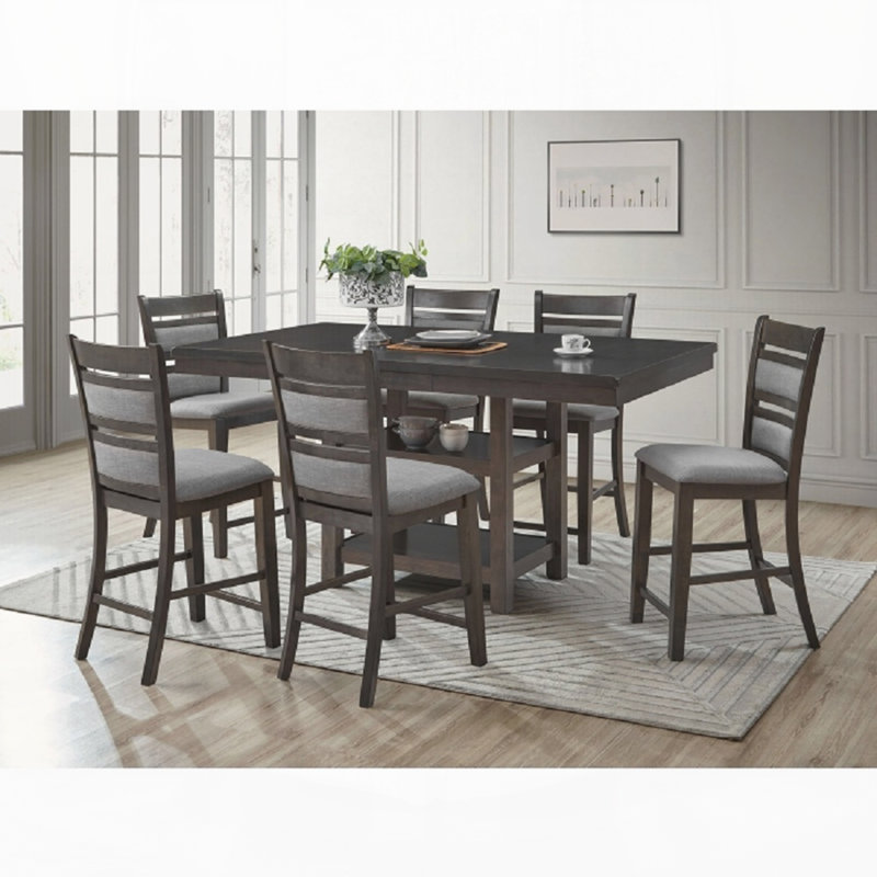 Ensemble de 2 chaises de comptoir en bois gris avec coussin et chaises rembourrées