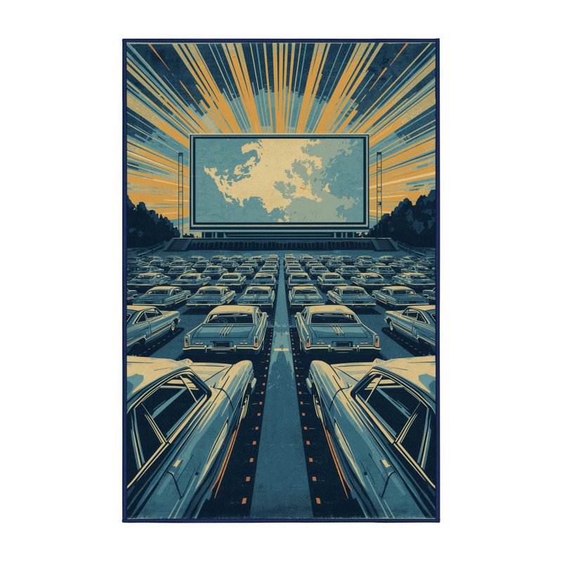 Tapis bleu marine en lin lavé à la machine, 2x5