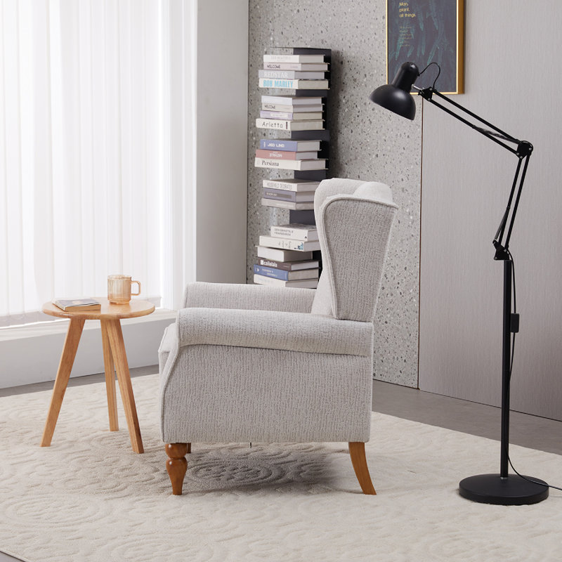 A High-back Comfortable Reading Chair And A Solid Wood Coffee Table (natural Wood Color), Beige
