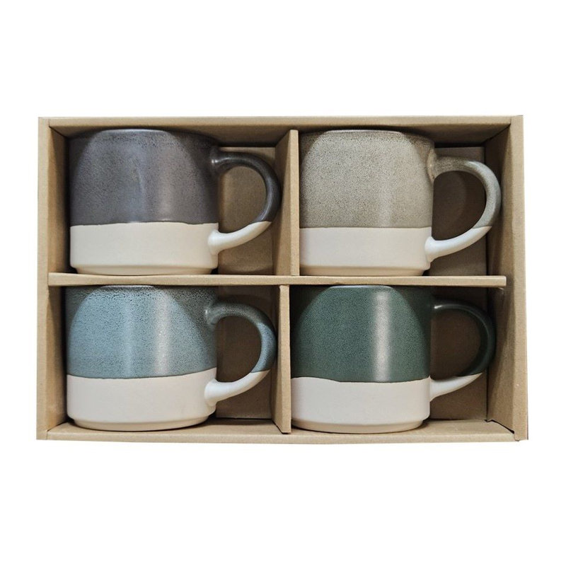 ENSEMBLE DE TASSE À DEUX TONS 14 oz MARCELLE 4PC DANS UNE BOÎTE DE COULEUR AVEC COUVERCLE EN PVC