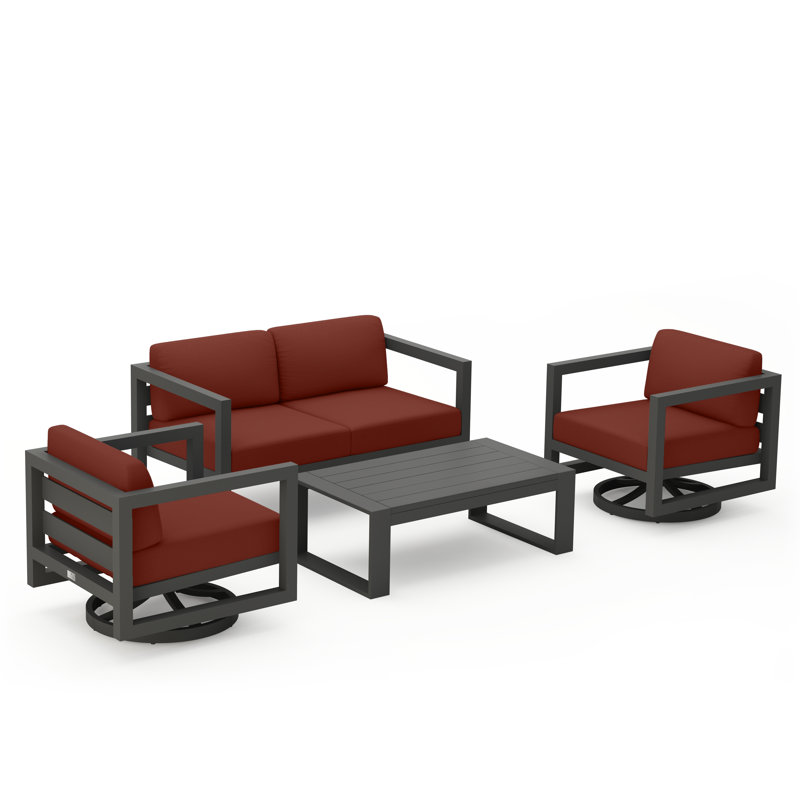Avion 4 Piece Loveseat Set With Swivel, Canvas Charcoal Sunbrella® Canvas, Slate