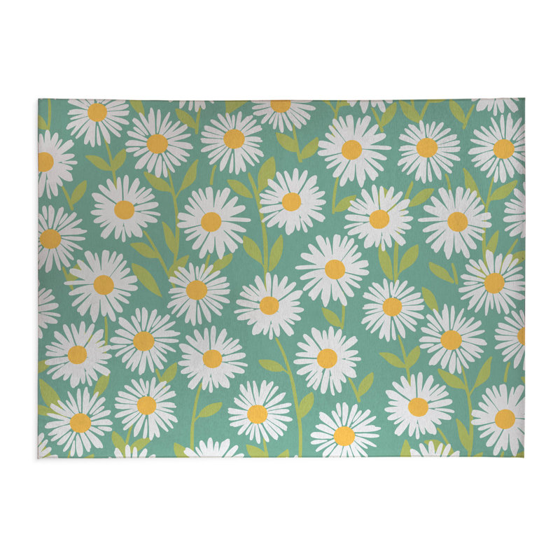 Sweet Daisy Decorative Outdoor Rug, Rectangle 8' x 10', Green