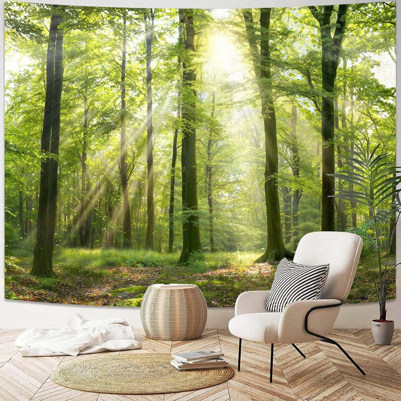 Tapisserie murale forêt - multicolore - conception de soleil à travers les arbres